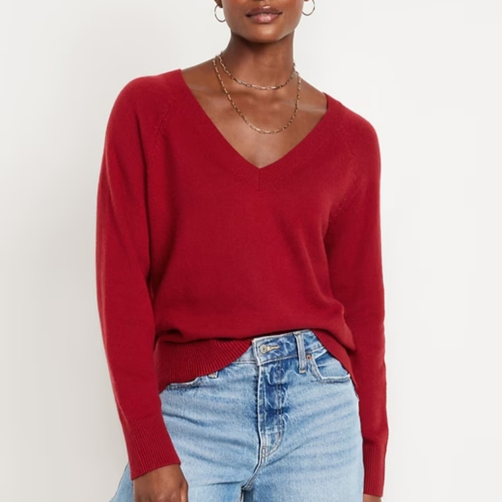 Gap Red Cotton/Wool Blend Knit V Neck Sweater size XL